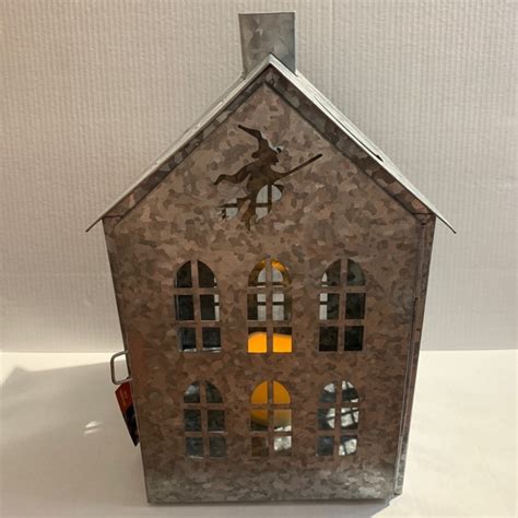 Martha Stewart Large Metal Galvanized Haunted House Candle 